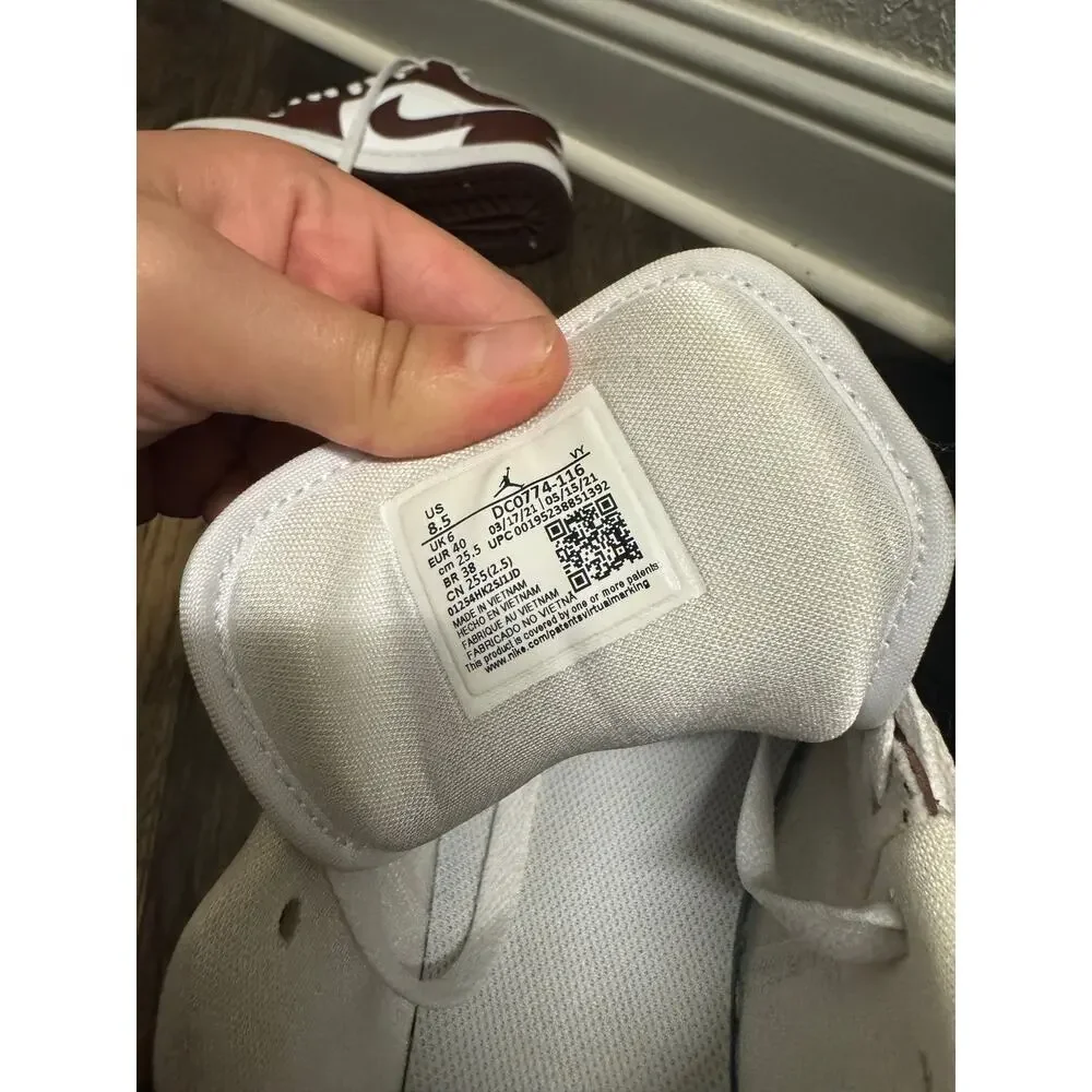 Nike Air Jordan 1 Low Women’s Size 8.5 White Burgundy Maroon Sneakers